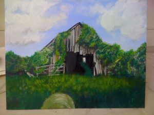 image of an acrylic painting of an old barn.