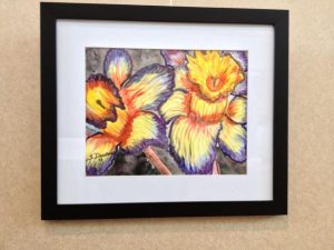 Matted and Framed watercolor flowers.