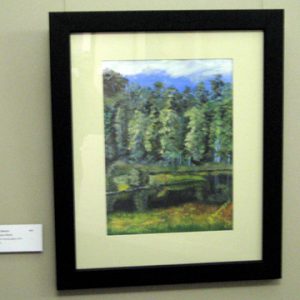 An matted and framed acrylic painting entitled "View from a Picnic"